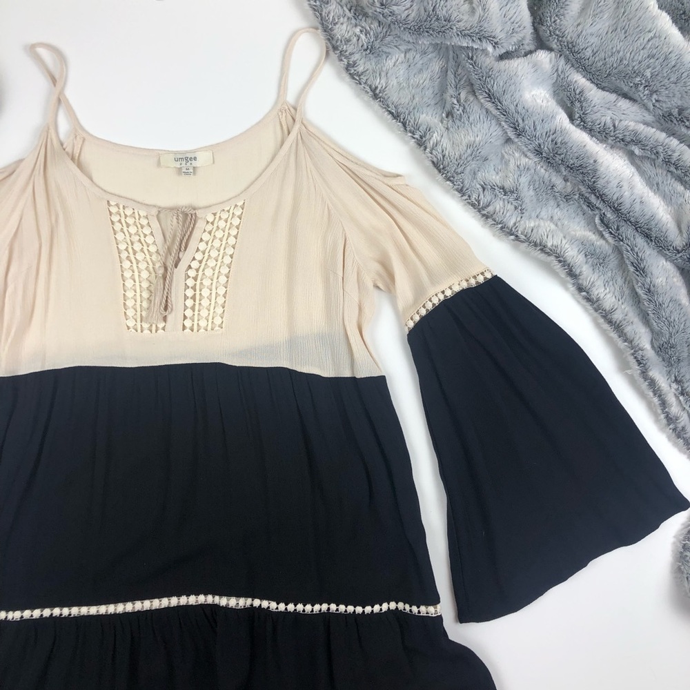 Umgee color block cold shoulder baby doll dress - Picture 6 of 7